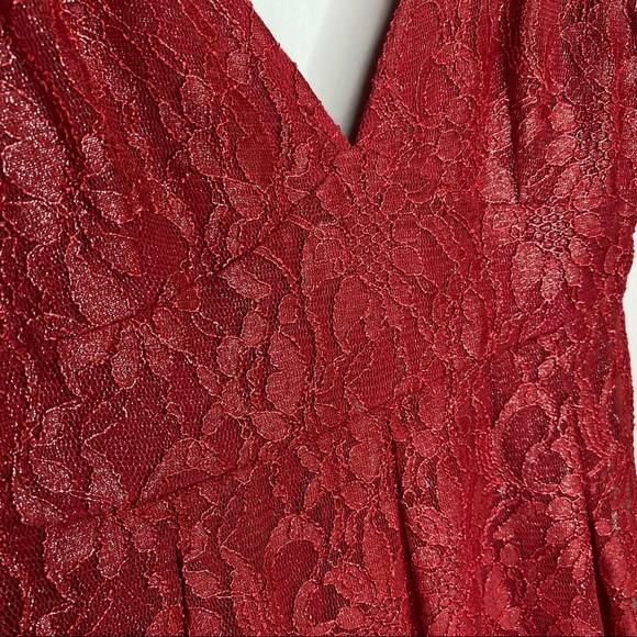 Free People Red ❤️ Lace V-neck Dress with Shimmer - Picture 10 of 13